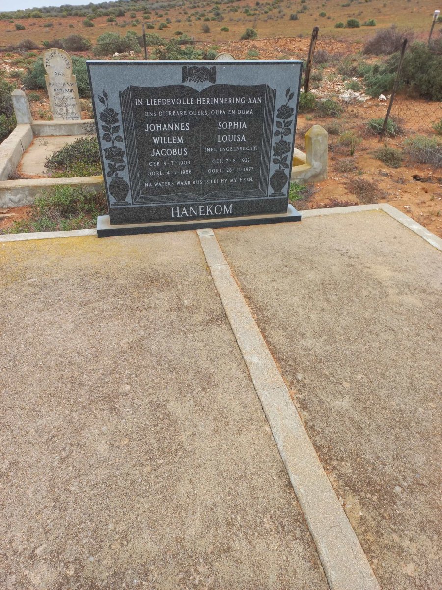 HANEKOM Johannes Willem Jacobus 1903-1986 &amp; Sophia Louisa ENGELBRECHT 1922-1977