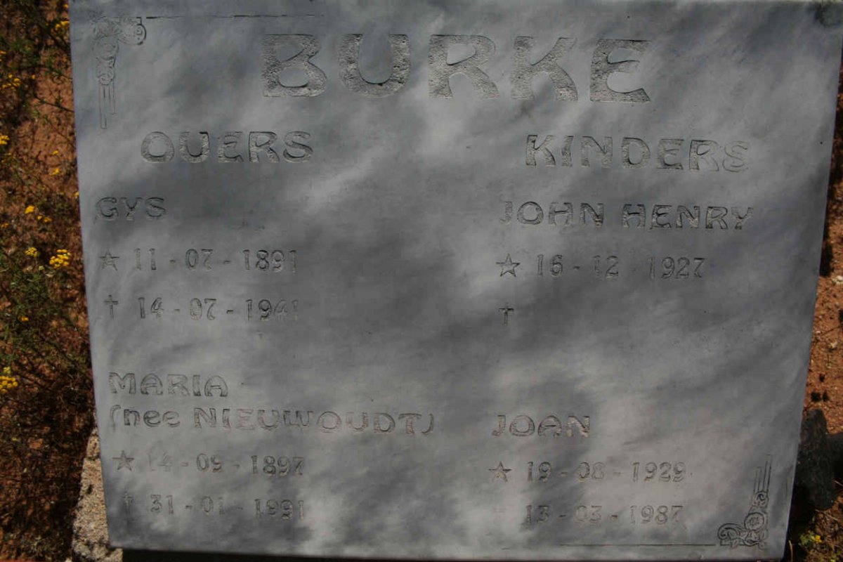 BURKE Gys 1891-1941 &amp; Maria NIEUWOUDT 1897-1991 :: BURKE John Henry 1927- :: BURKE Joan 1929-1987