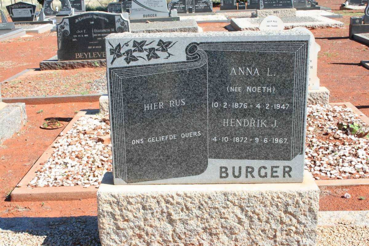 BURGER  Hendrik J 1872-1967 &amp; Anna L. NOETH 1876-1947