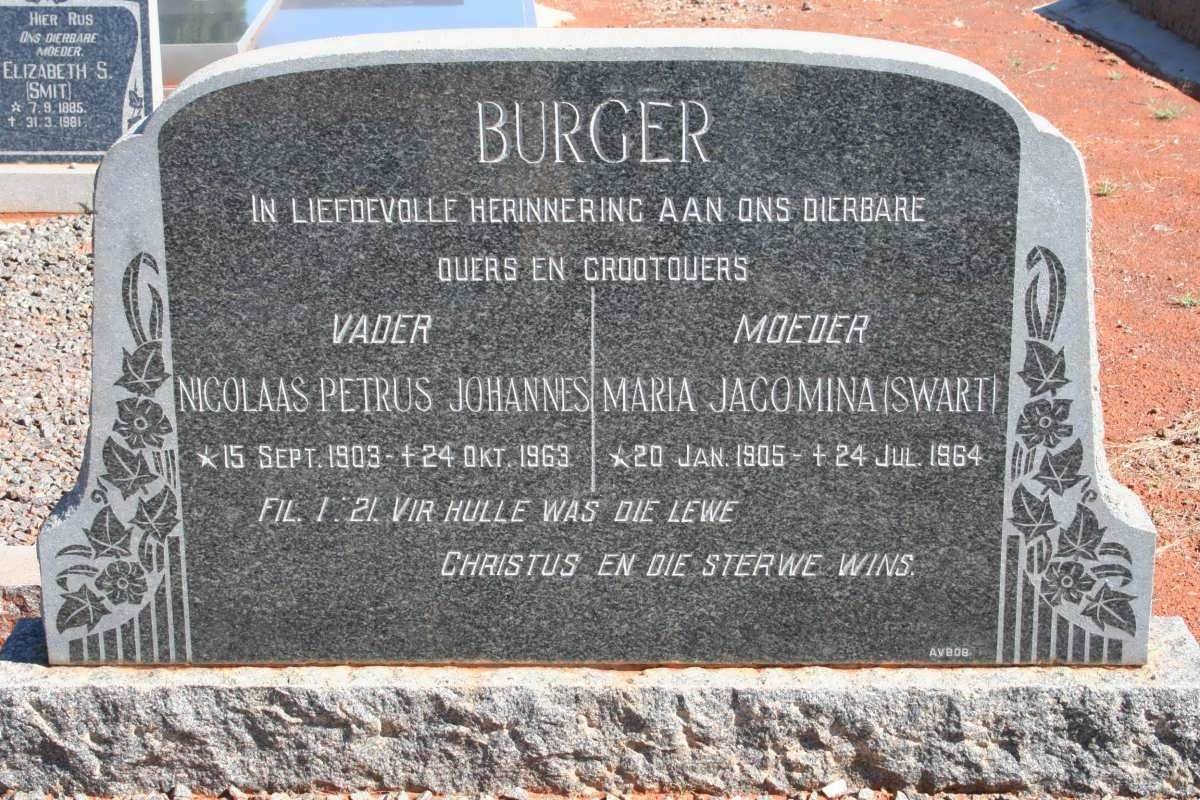 BURGER Nicolaas Petrus Johannes 1903-1963 &amp;  Maria Jacomina SWART 1905-1964