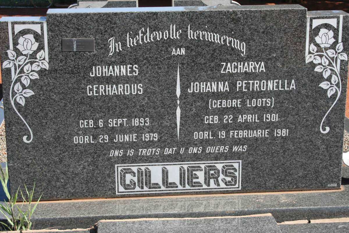CILLIERS Johannes Gerhardus 1893-1979  &amp;  Zacharya Johanna Petronella LOOTS 1901-1981