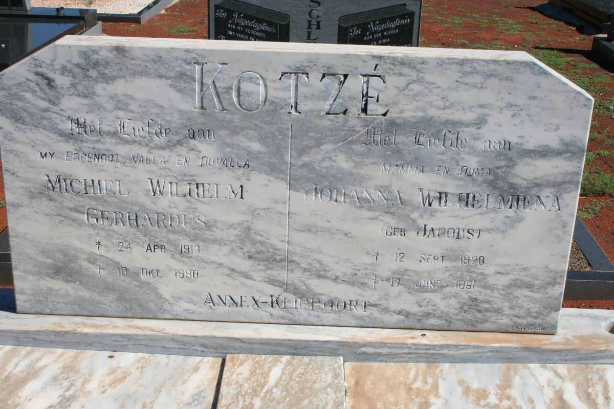 KOTZé Michiel Wilhelm Gerhardus 1913-1990 &amp;  Johanna Wilhelmina JACOBS 1920-1991