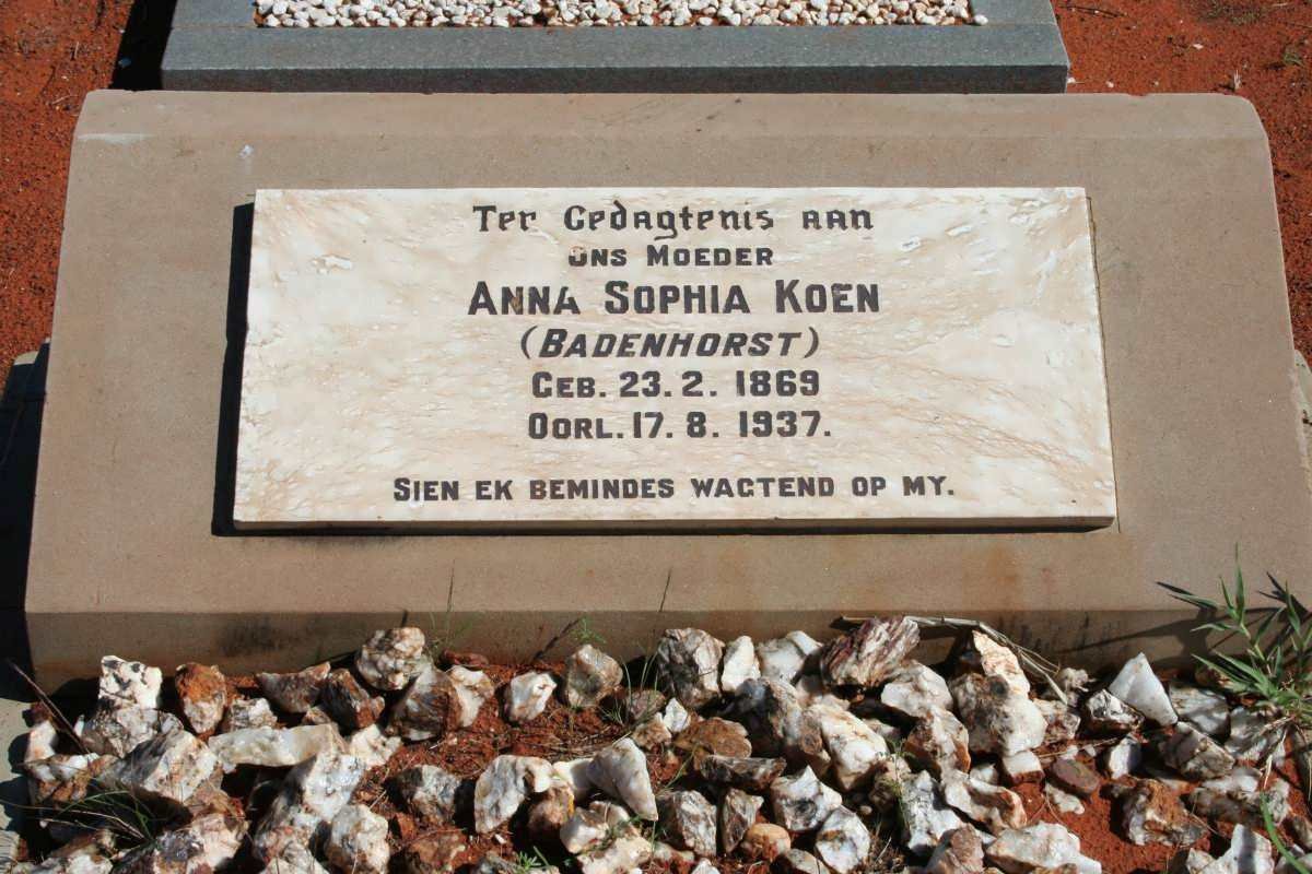 KOEN Anna Sophia nee BADENHORST 1869-1937