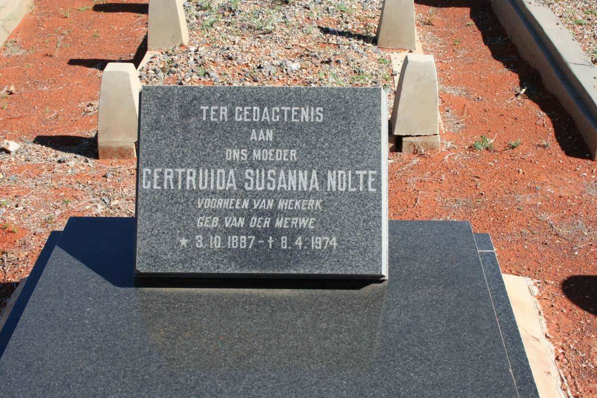 NOLTE Gertruida Susanna, formerly VAN NIEKERK, nee VAN DER MERWE 1887-1974