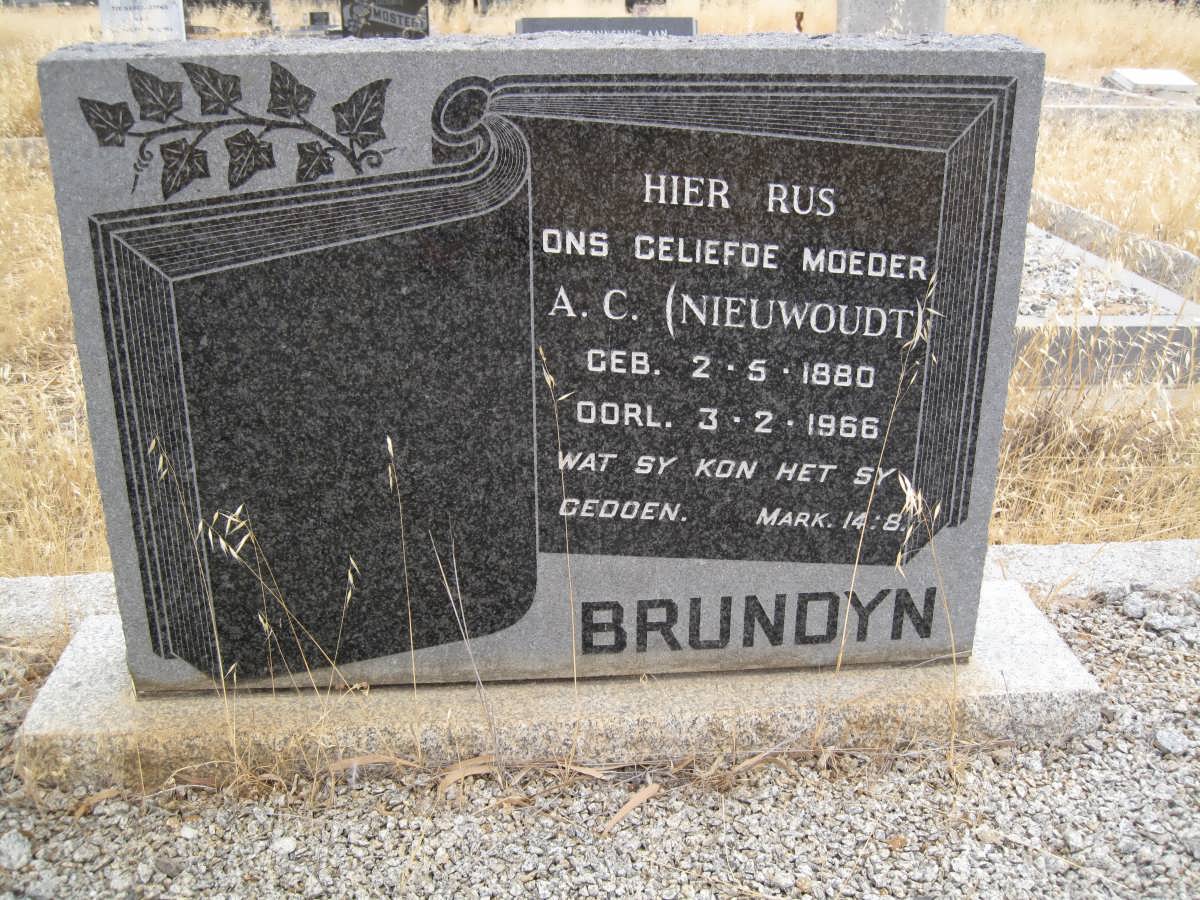 BRUNDYN A.C. nee NIEUWOUDT 1880-1966