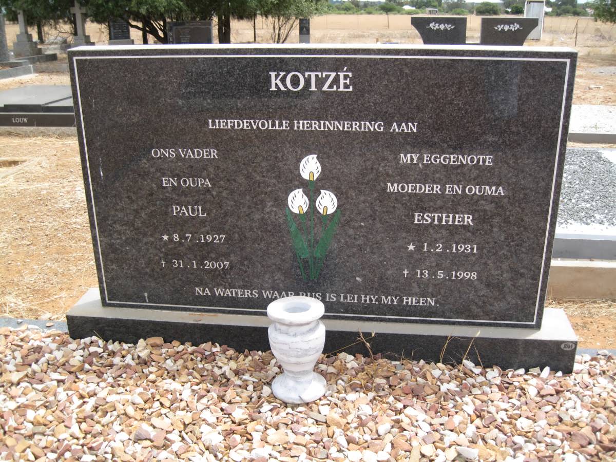 KOTZE Paul 1927-2007 &amp; Esther 1931-1998
