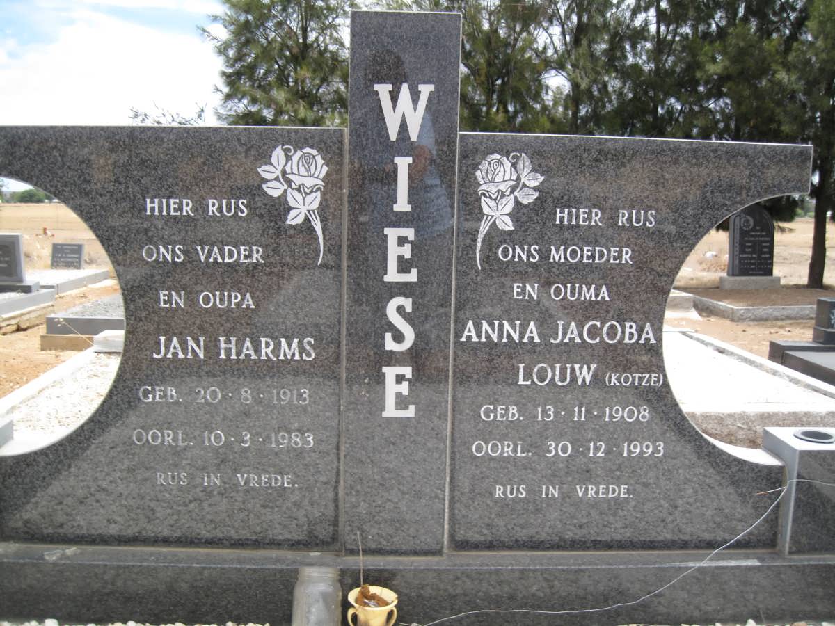 WIESE Jan Harms 1913-1983 &amp; Anna Jacoba LOUW nee KOTZE 1908-1993
