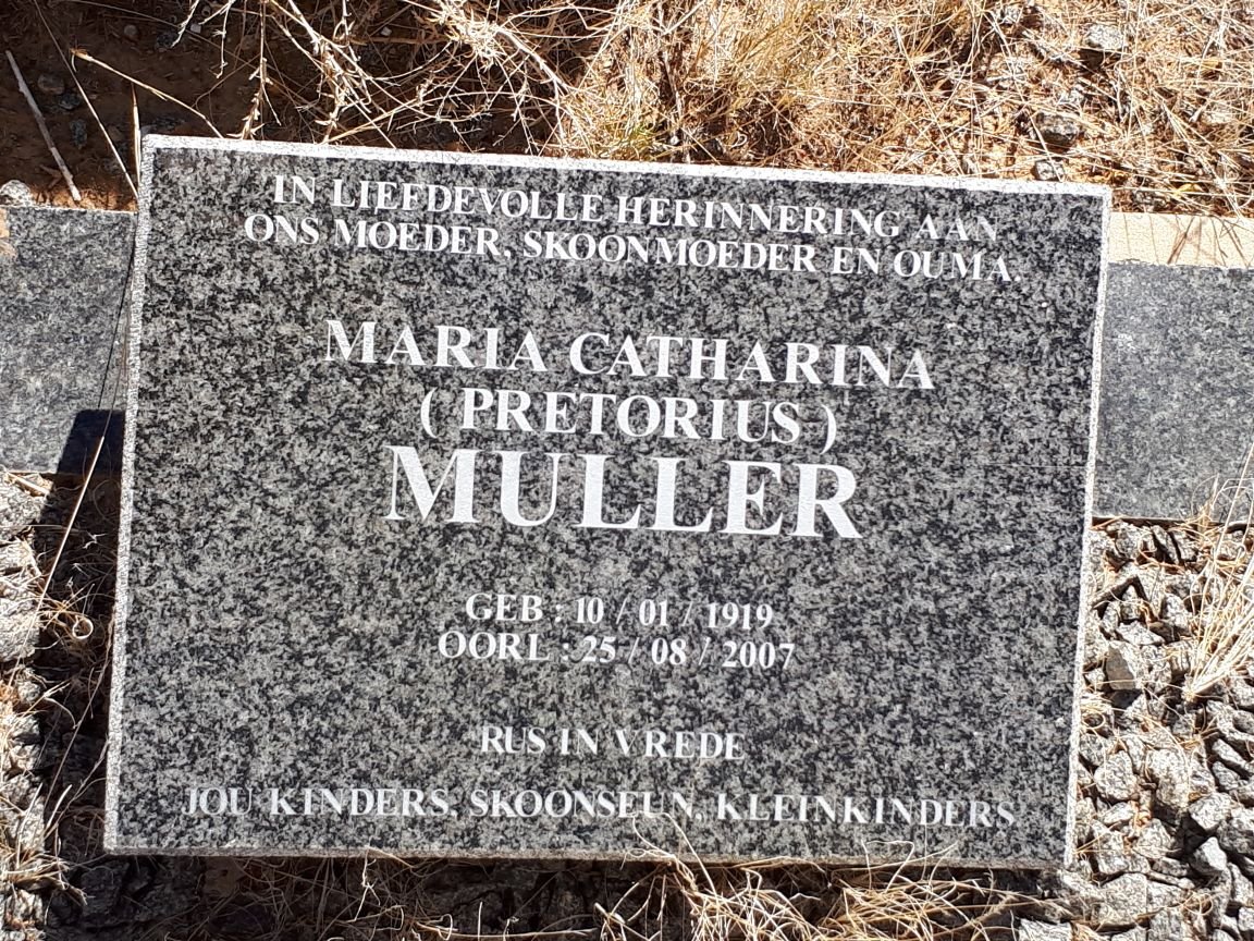 MULLER Maria Catharina nee PRETORIUS 1919-2007
