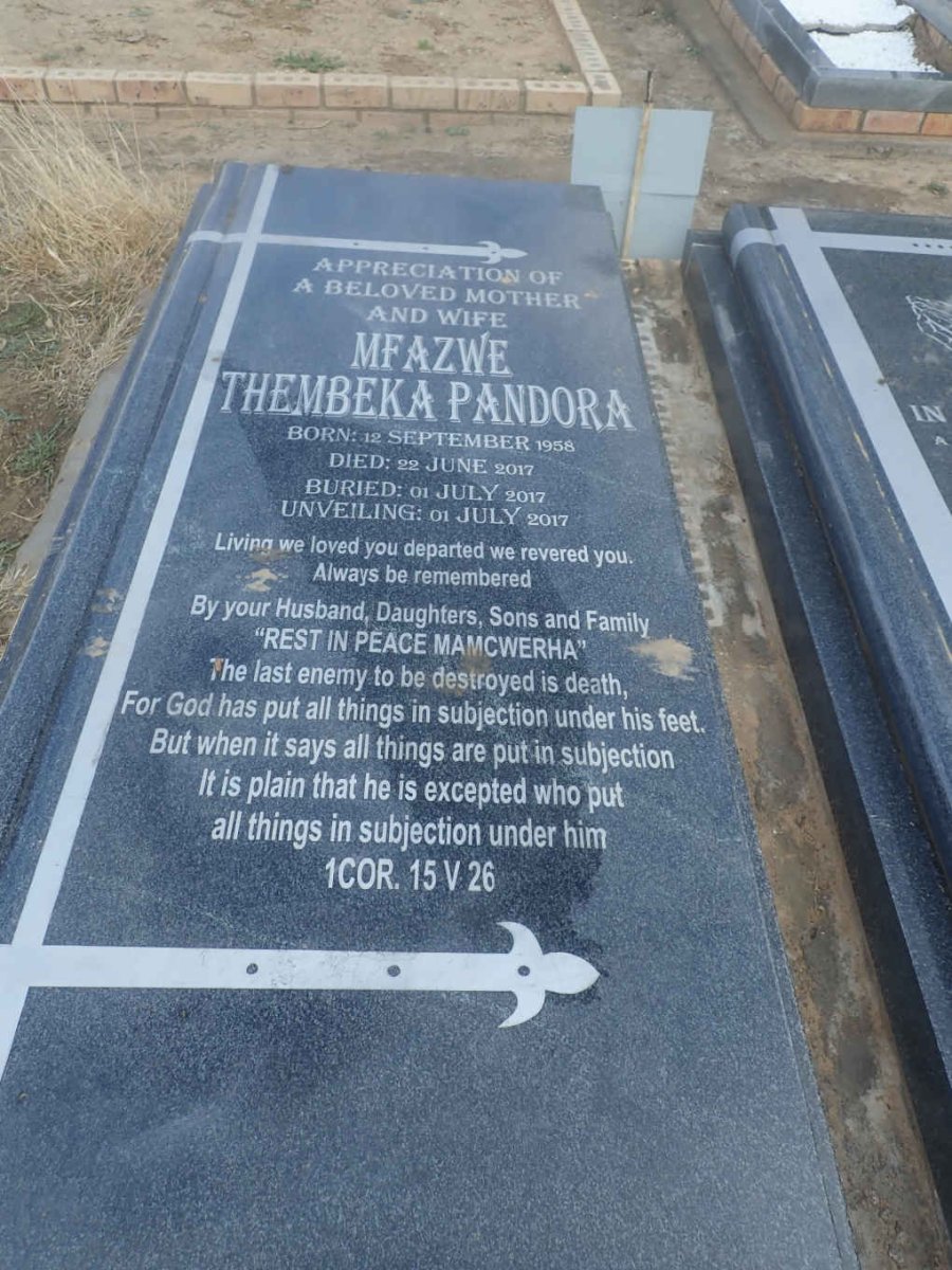 MFAZWE Maxwell Strike 1961-2021 &amp; Thembeka Pandora 1958-2017