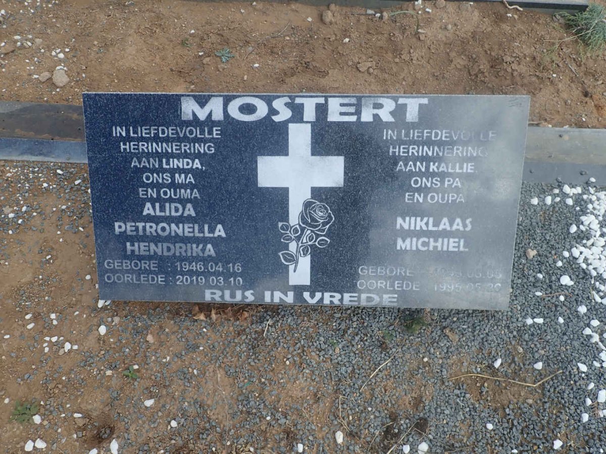 MOSTERT Niklaas Michiel 194?-1995 &amp; Alida Petronella Hendrika 1946-2019