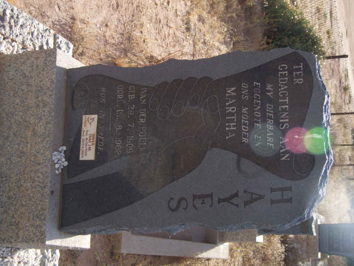 HAYES Martha nee VAN DER POLL 1909-1962 :: HAYES J.M. 1926-2005