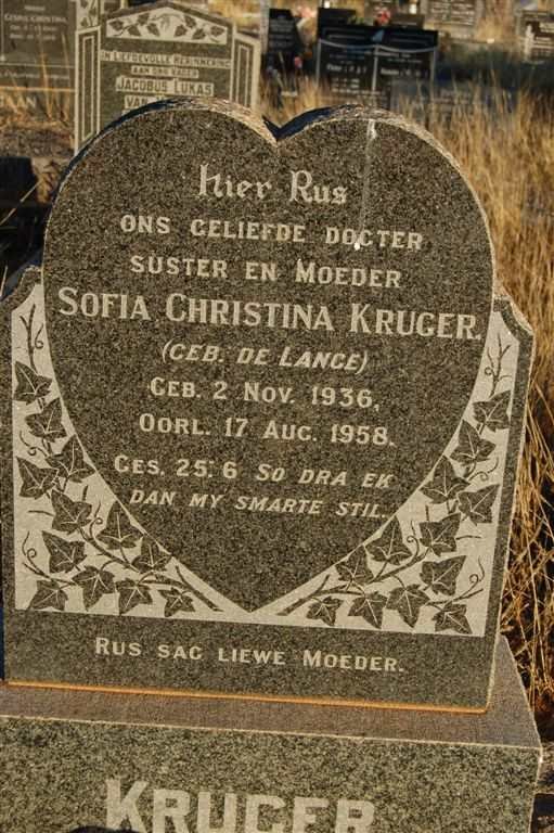 KRUGER Sofia Christina nee DE LANGE 1936-1958