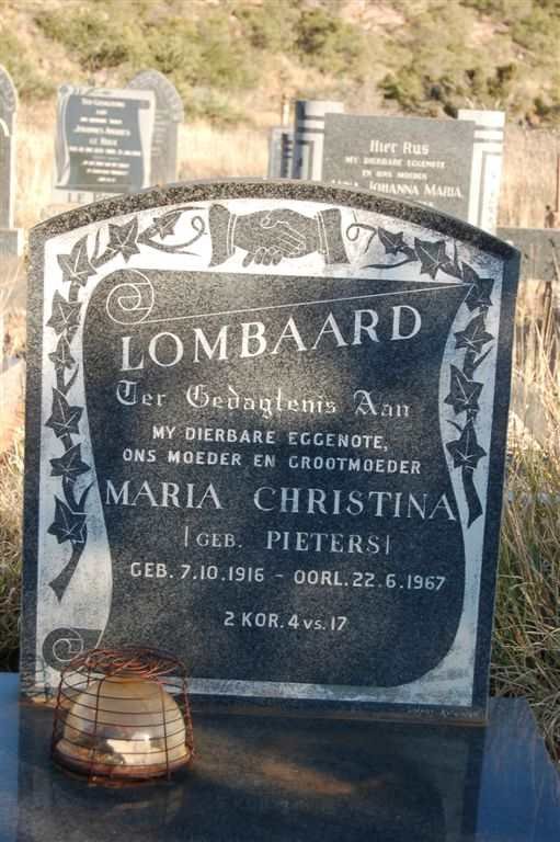 LOMBAARD Maria Christina nee PIETERS 1916-1967