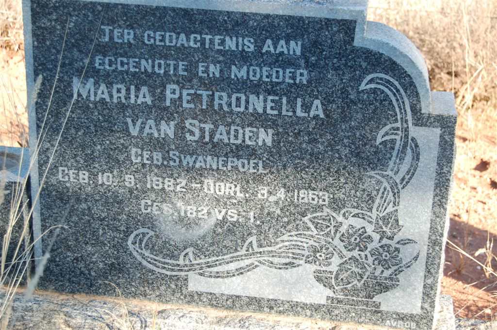 STADEN Maria Petronella, van nee SWANEPOEL 1882-1963