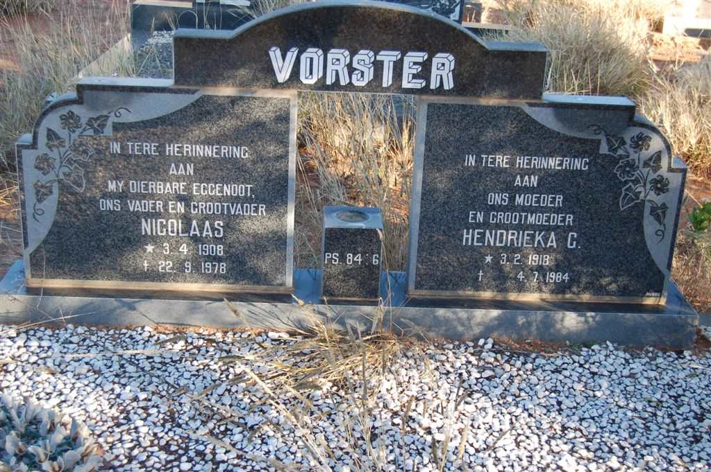 VORSTER Nicolaas 1908-1978 &amp; Hendrieka C. 1918-1984