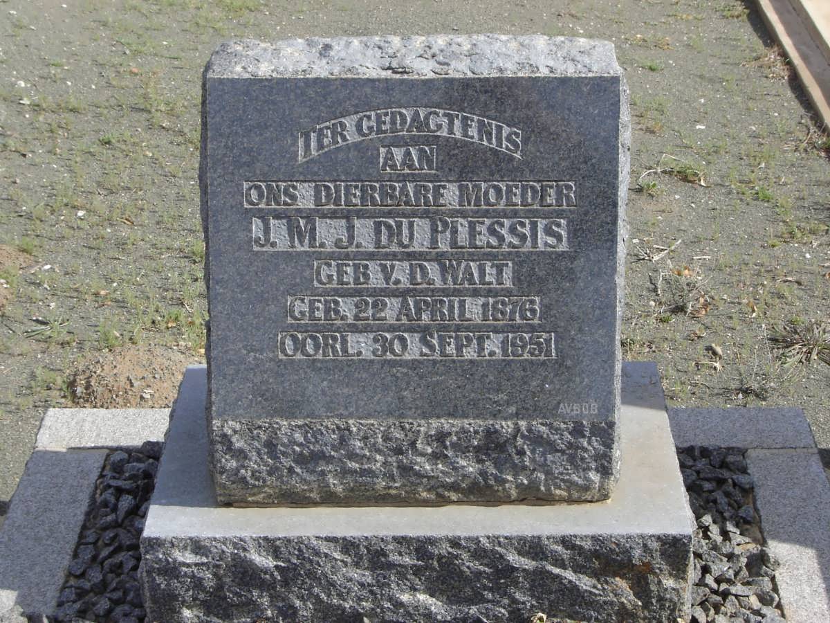 PLESSIS J.M.J., du nee V.D. WALT 1876-1951