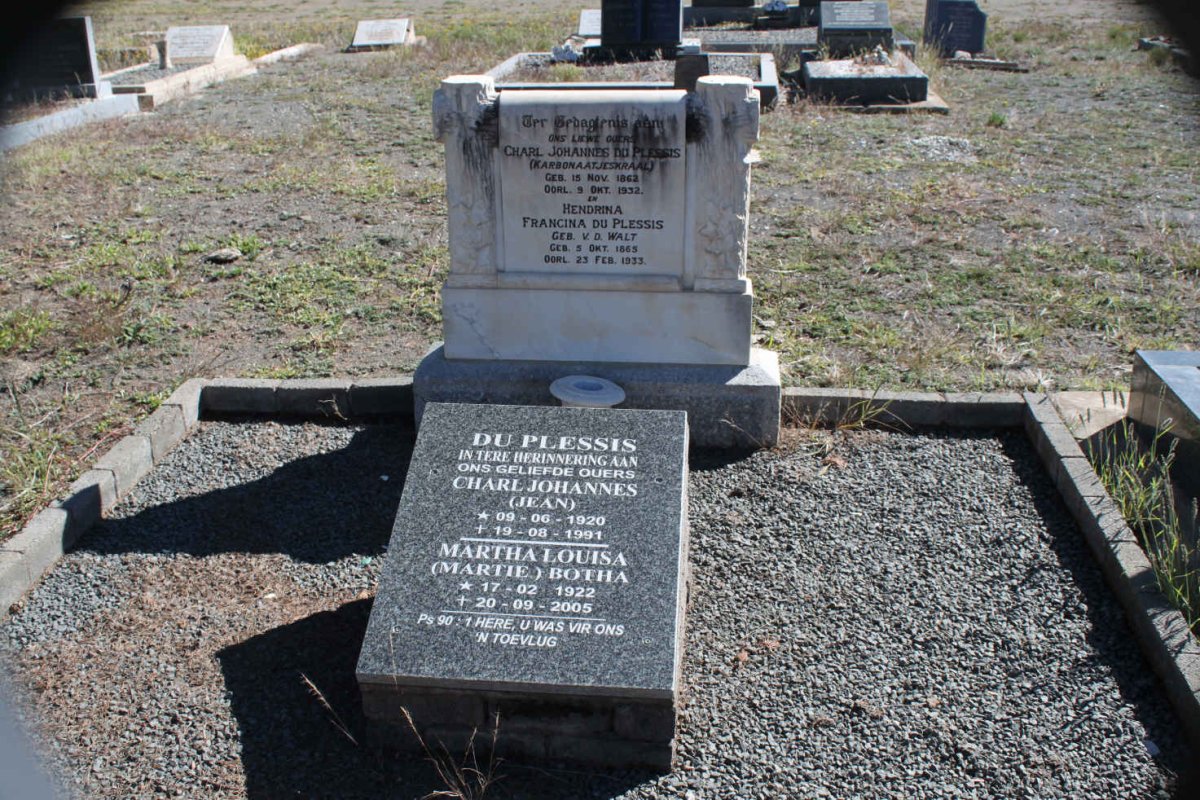 PLESSIS Charl Johannes, du 1862-1932 &amp; Hendrina Francina V.D. WALT 1865-1933