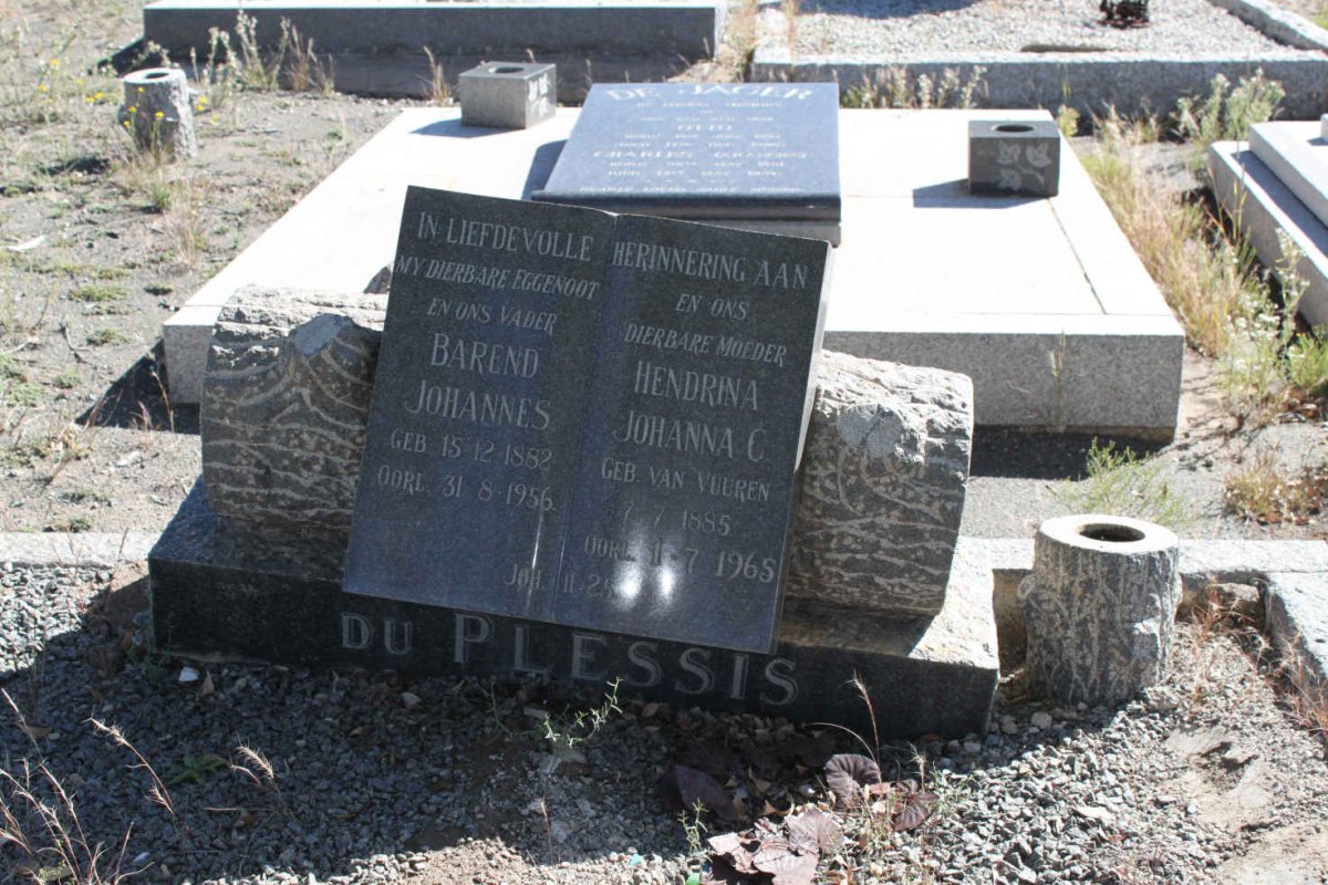 PLESSIS Barend Johannes, du 1882-1956 &amp; Hendrina Johanna C. VAN VUUREN 1885-1965