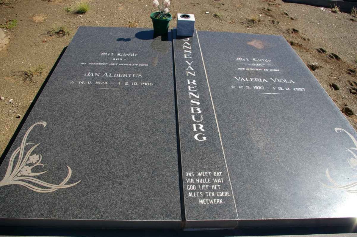 RENSBURG Jan Albertus, Janse van 1924-19?6 &amp; Valerie Viola 1927-2007