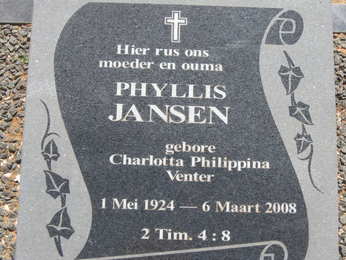 JANSEN Charlotta Philippina nee VENTER 1924-2008