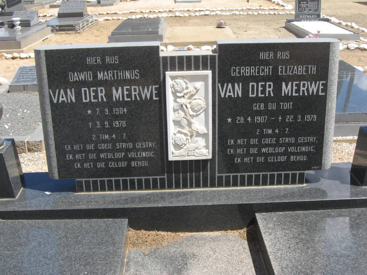 MERWE Dawid Marthinus, van der 1904-1978 &amp; Gerbrecht Elizabeth DU TOIT 1907-1979