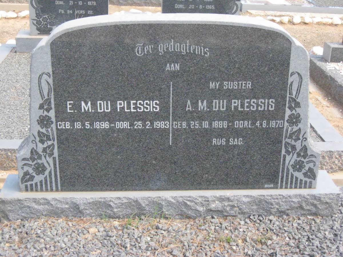 PLESSIS A.M., du 1888-1970 :: DU PLESSIS E.M. 1896-1983