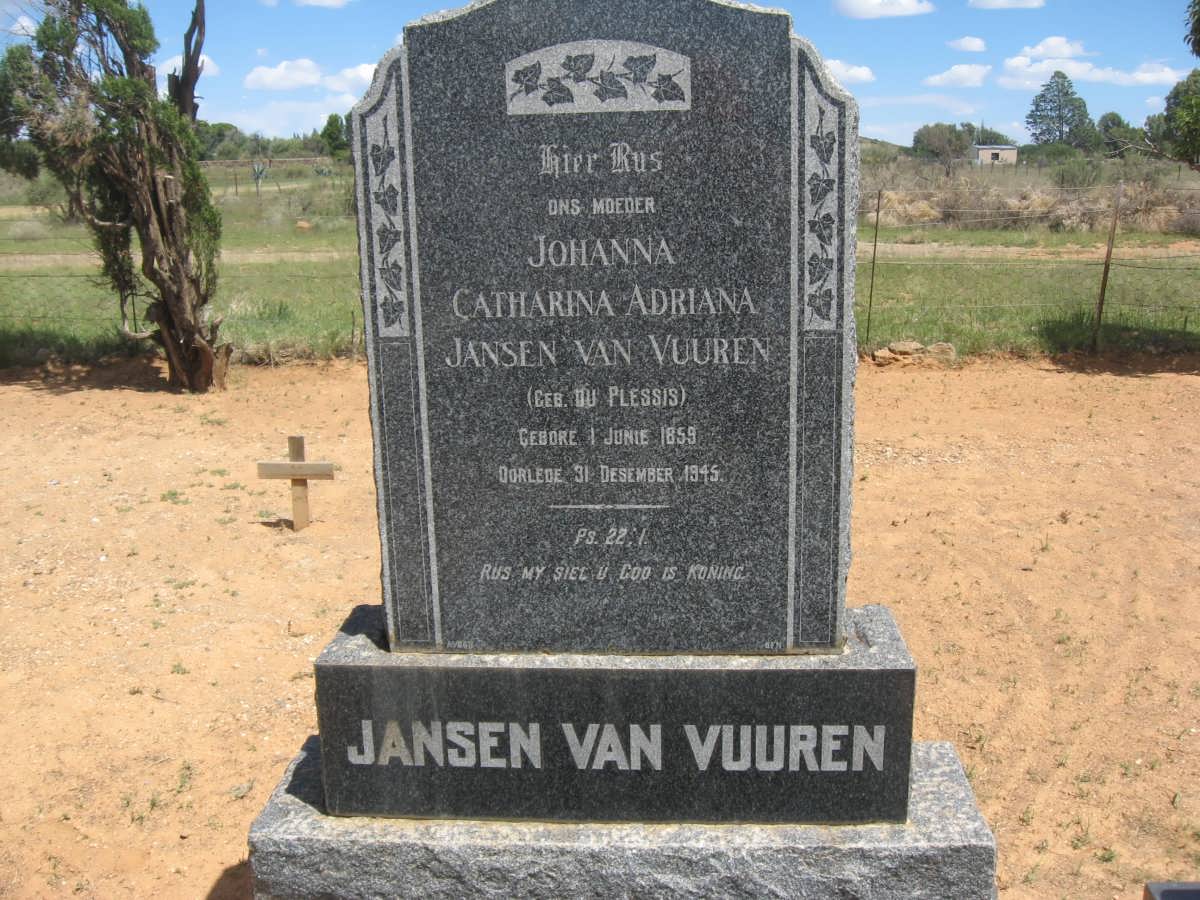 VUUREN Johanna Catharina Adriana, Jansen van nee DU PLESSIS 1859-1945