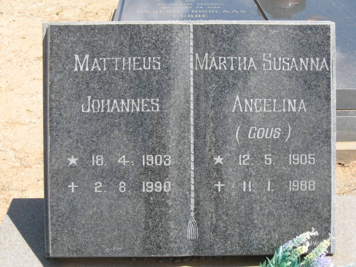 ? Mattheus Johannes 1903-1990 &amp; Martha Susanna Angelina GOUS 1905-1988