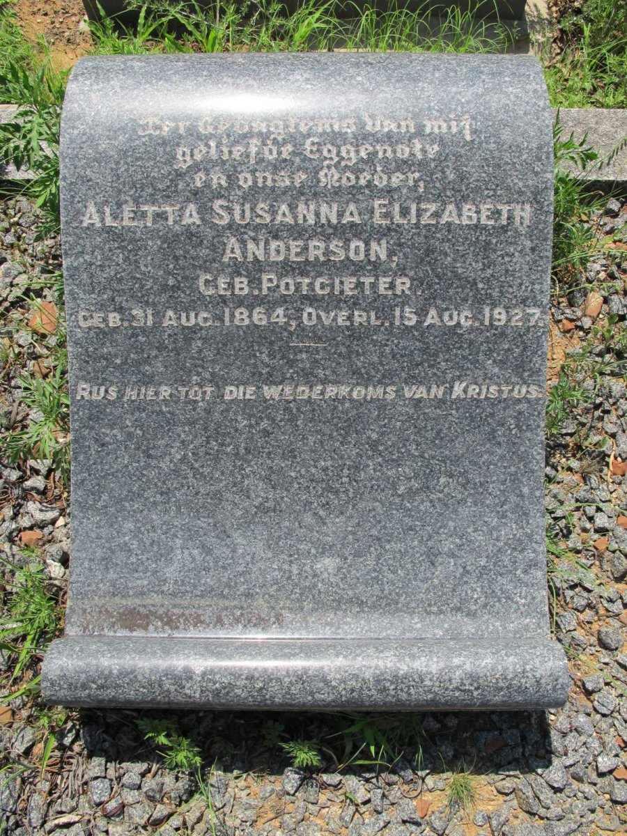 ANDERSON Aletta Susanna Elizabeth nee POTGIETER 1864-1927