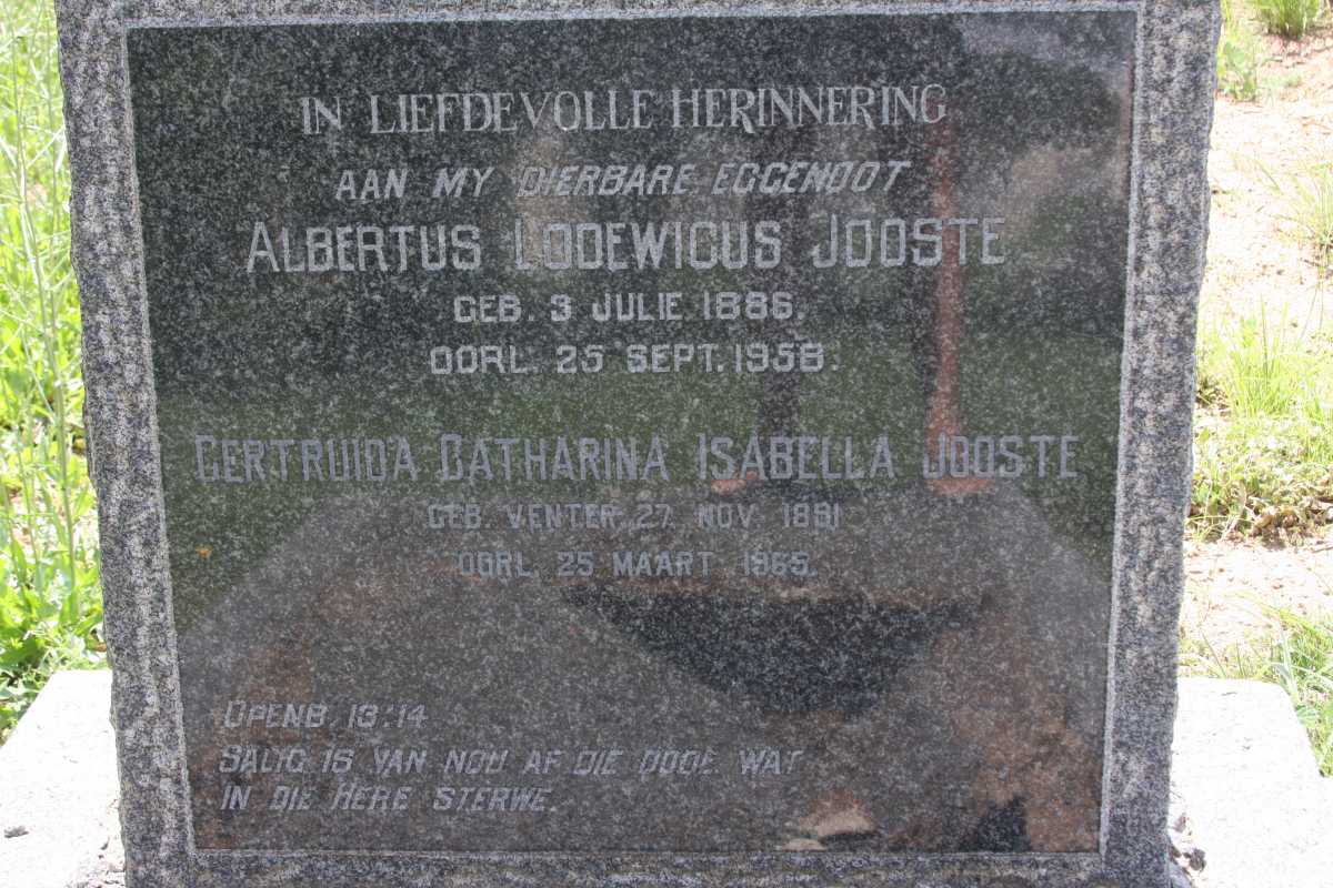 JOOSTE Albertus Lodewicus 1886-1958 &amp; Gertruida Catharina Isabella VENTER 1891-1965