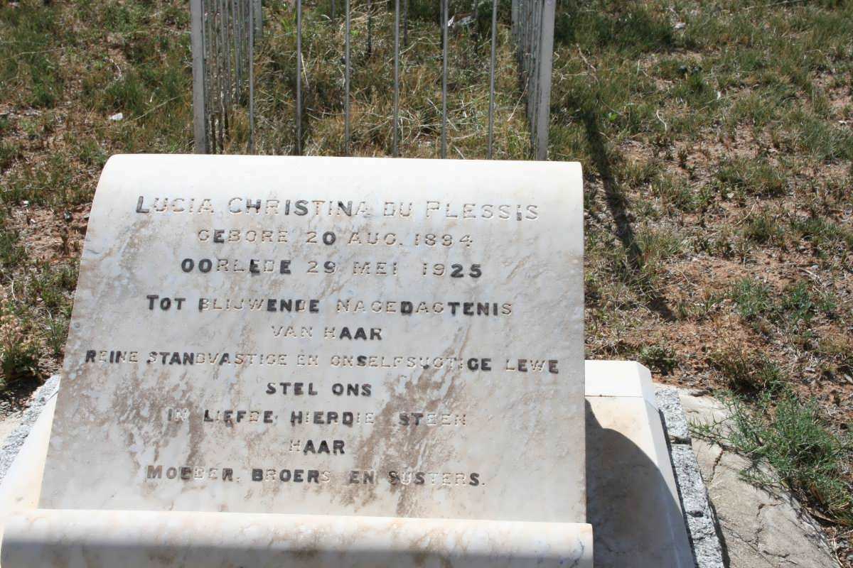 PLESSIS Lucia Christina, du 1894-1925
