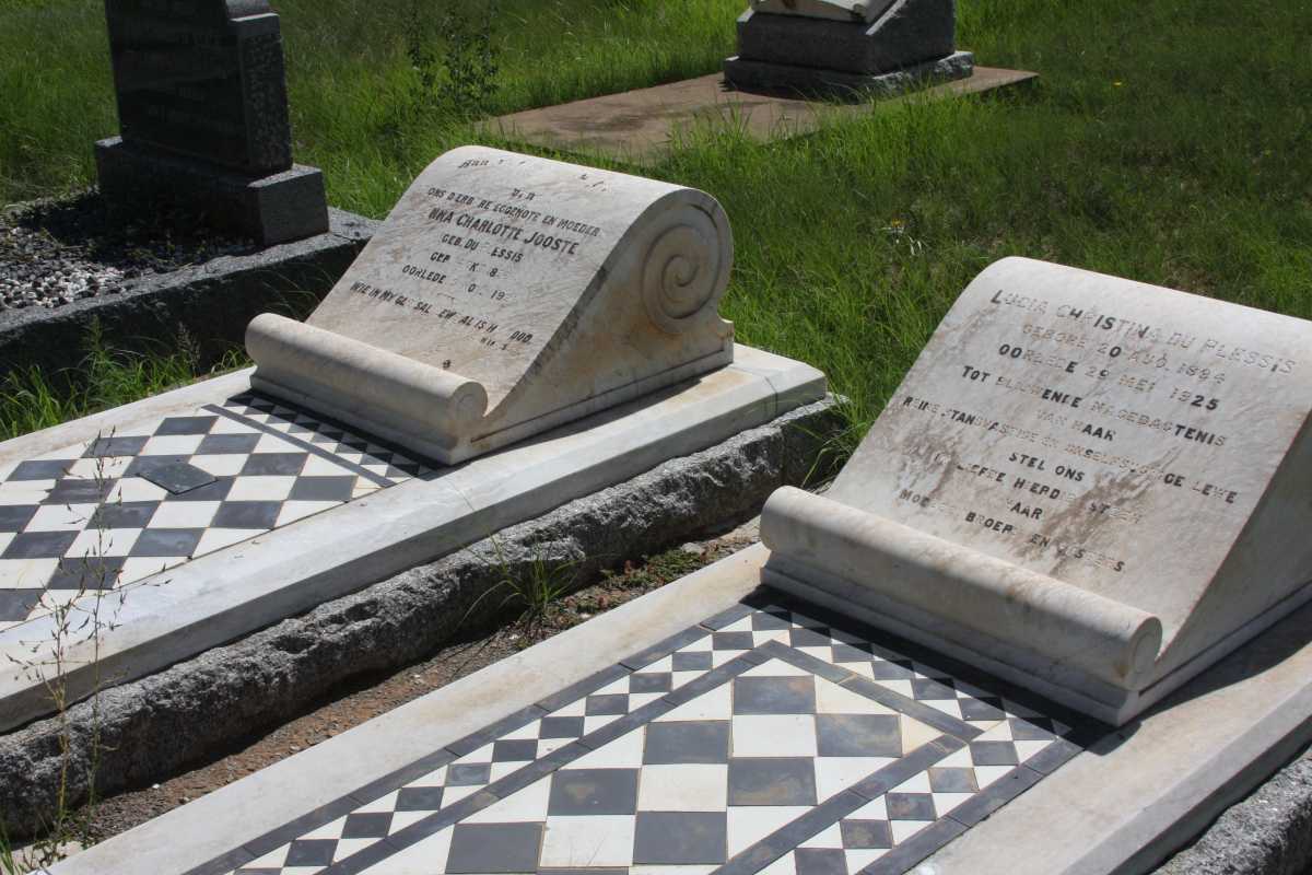 JOOSTE Anna Charlotte nee DU PLESSIS 1876-1921 :: PLESSIS Lucia Christina, du 1894-1925 