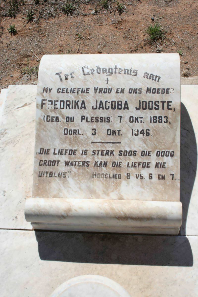 JOOSTE Fredrika Jacoba nee DU PLESSIS 1883-1946