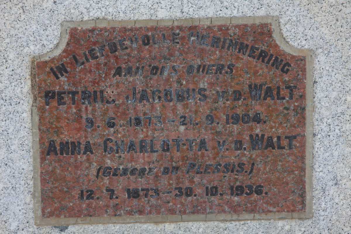 WALT Petrus Jacobus, v.d. 1873-1904 &amp; Anna Charlotta DU PLESSIS 1873-1936