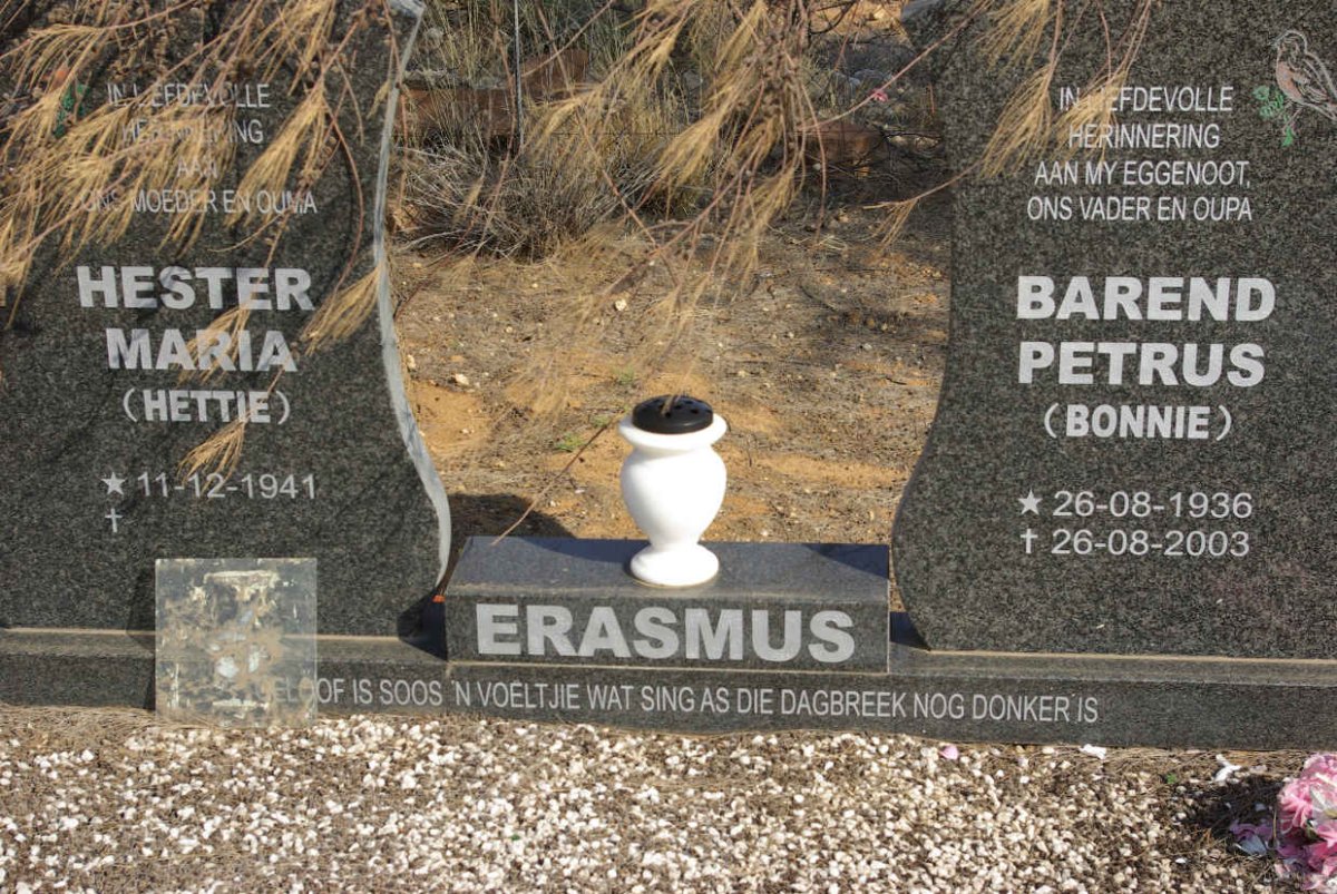 ERASMUS Barend Petrus 1936-2003 &amp; Hester Maria 1941-
