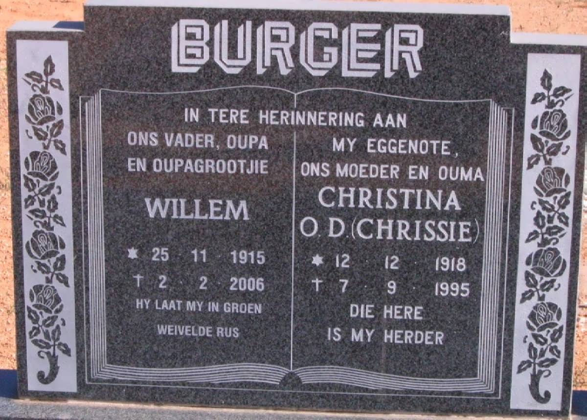 BURGER Willem 1915-2006 &amp; Christina 1918-1995