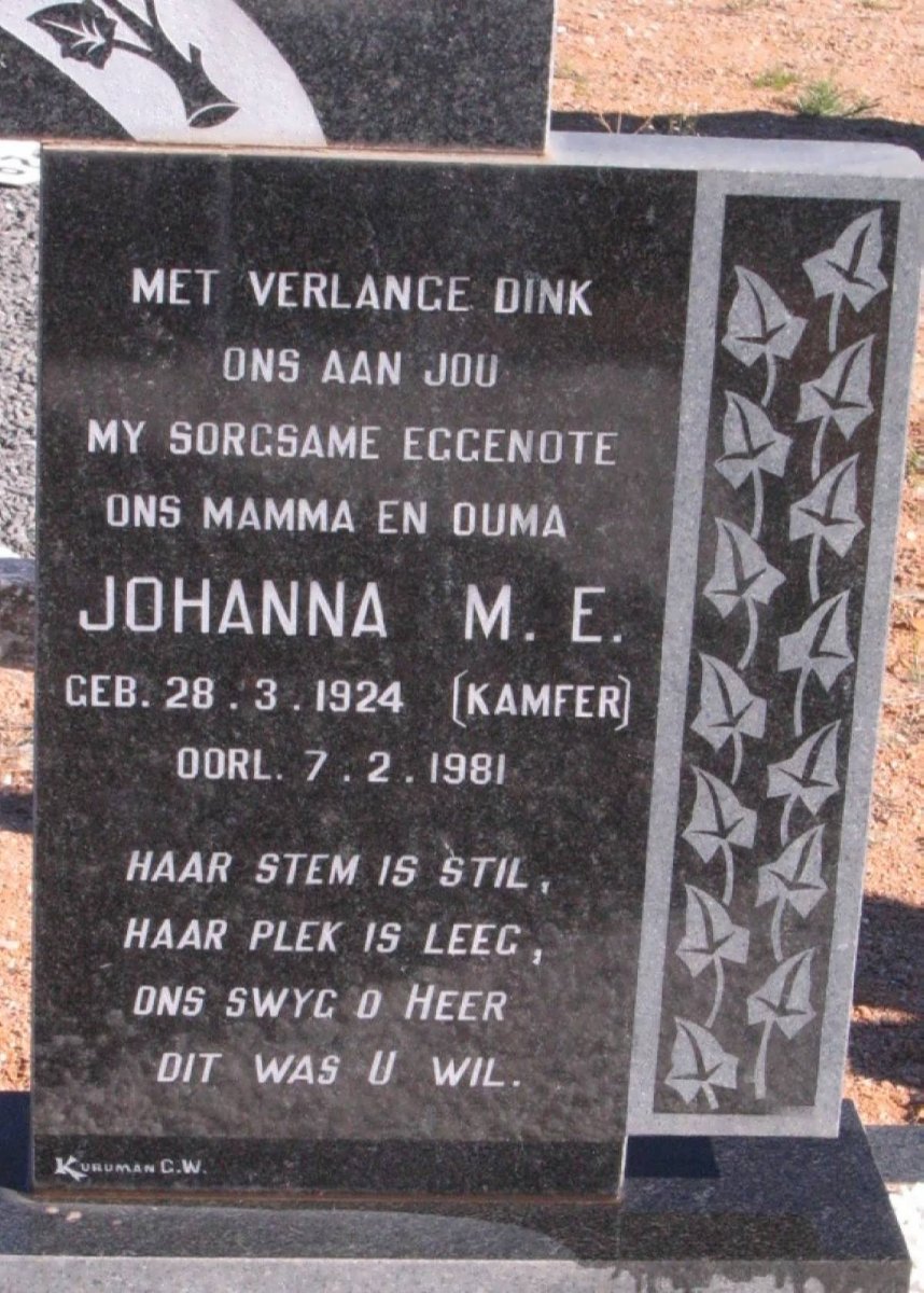 BURGER Johanna M.E. nee KAMFER 1924-1981