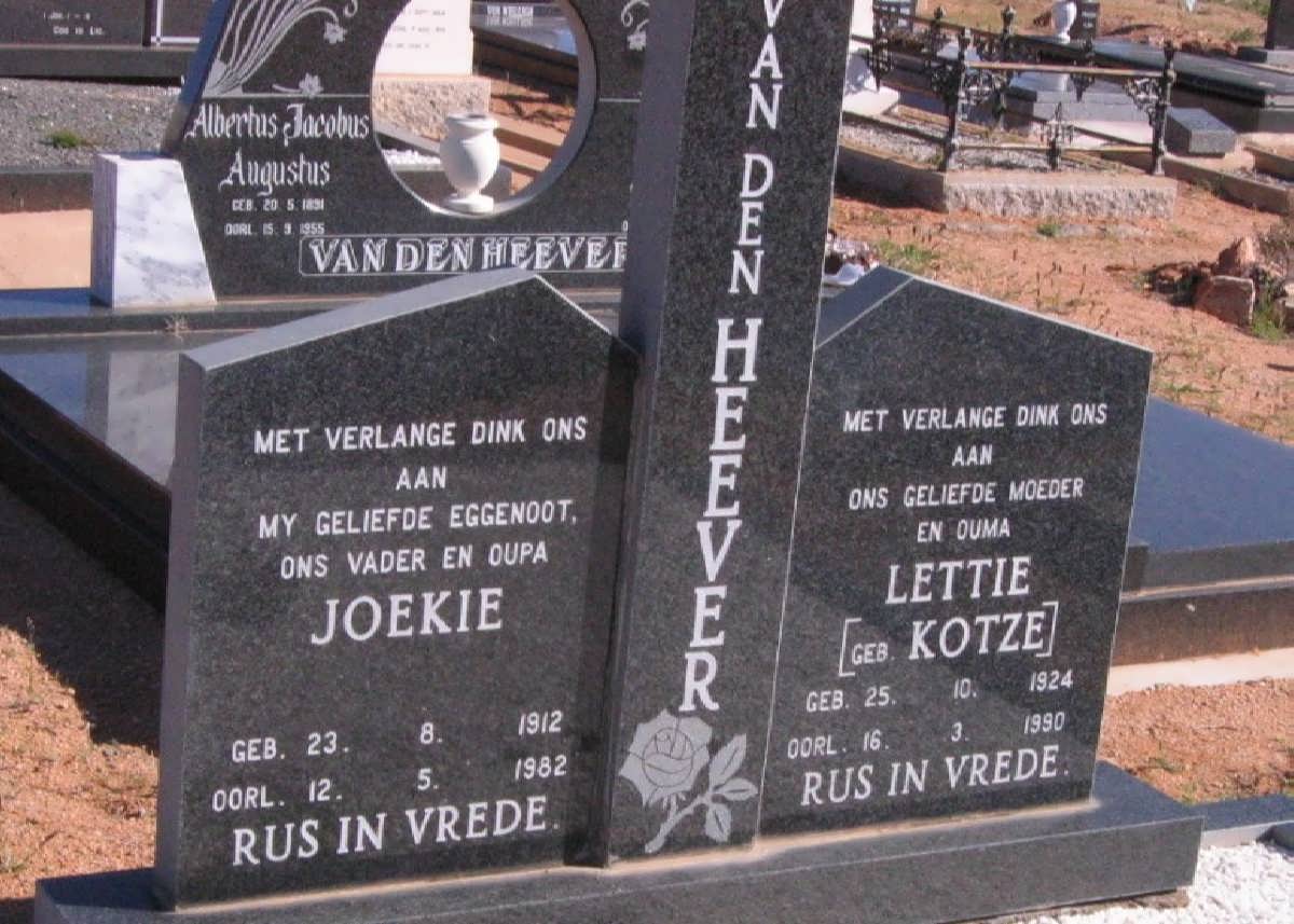 HEEVER Joekie, van den 1912-1982 &amp; Lettie KOTZE 1924-1990