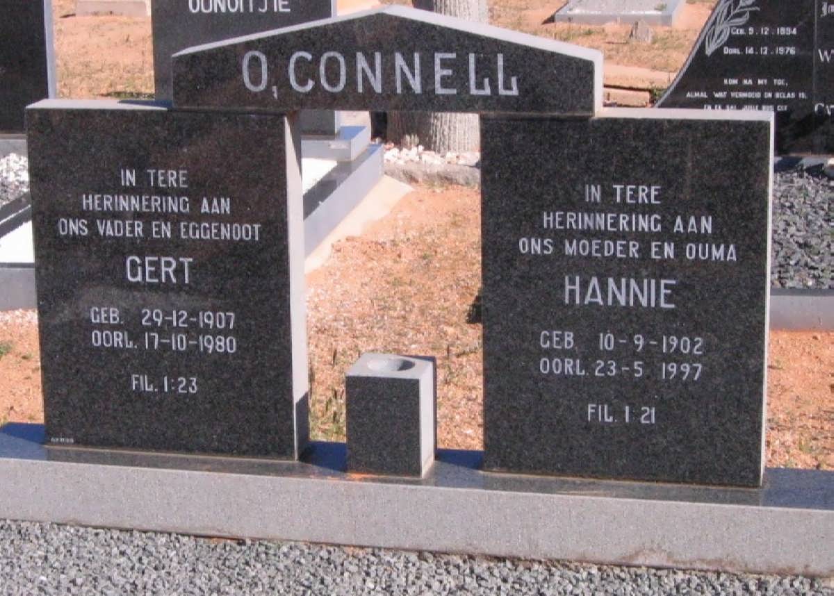 O'CONNELL Gert 1907-1980 &amp; Hannie 1902-1997