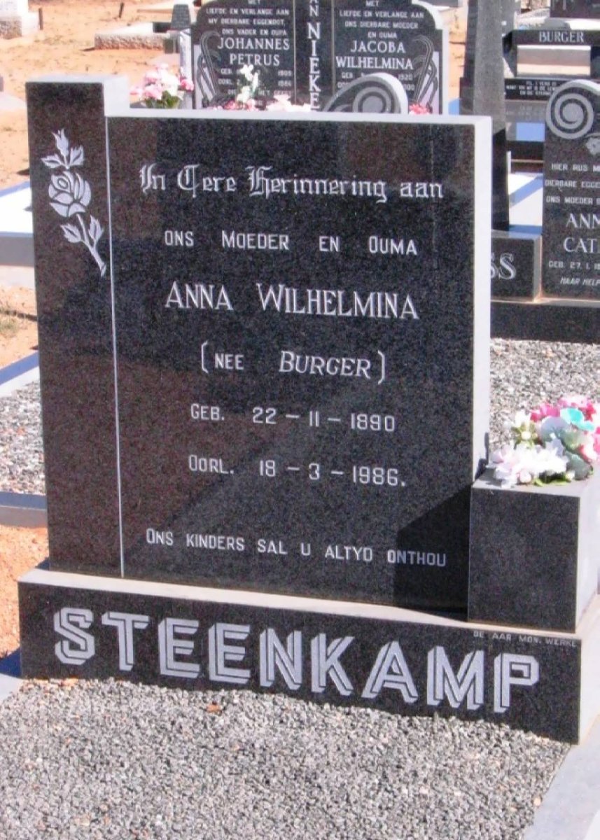 STEENKAMP Anna Wilhelmina nee BURGER 1890-1986