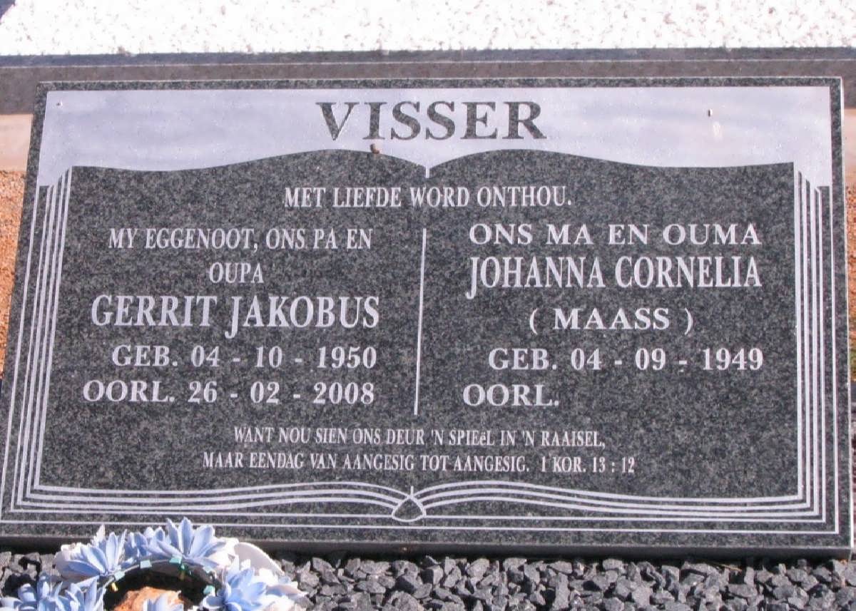 VISSER Gerrit Jakobus 1950-2008 &amp; Johanna Cornelia MAASS 1949-