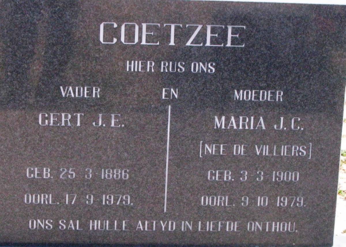 COETZEE Gert J.E. 1886-1979 &amp; Maria J.C. DE VILLIERS 1900-1979