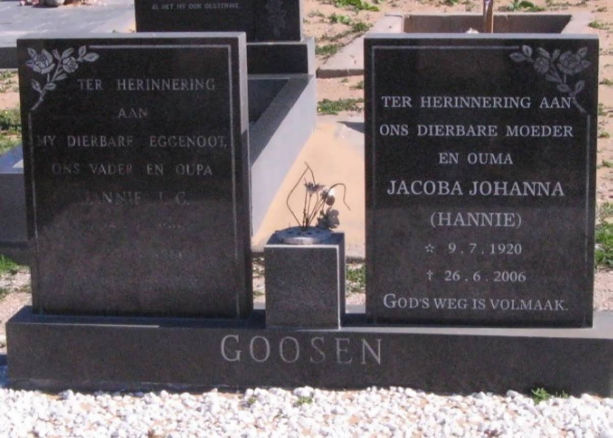 GOOSEN Jannie J.C. 1915-198? &amp; Jacoba Johanna 1920-2006