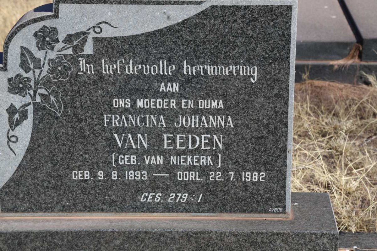 EEDEN Francina Johanna, van nee VAN NIEKERK 1893-1982