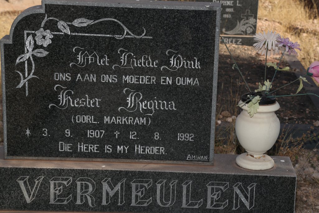 MARKRAM Hester Regina voorheen VERMEULEN 1907-1992