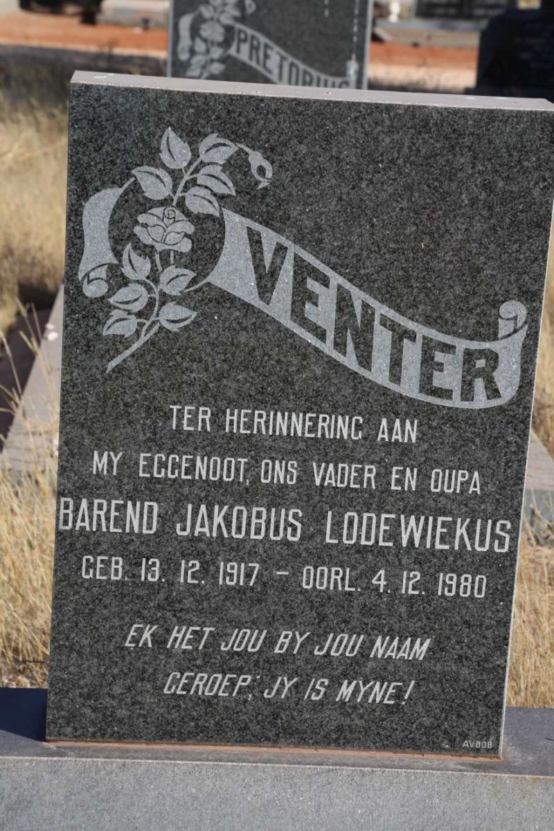 VENTER Barend Jakobus Lodewiekus 1917-1980