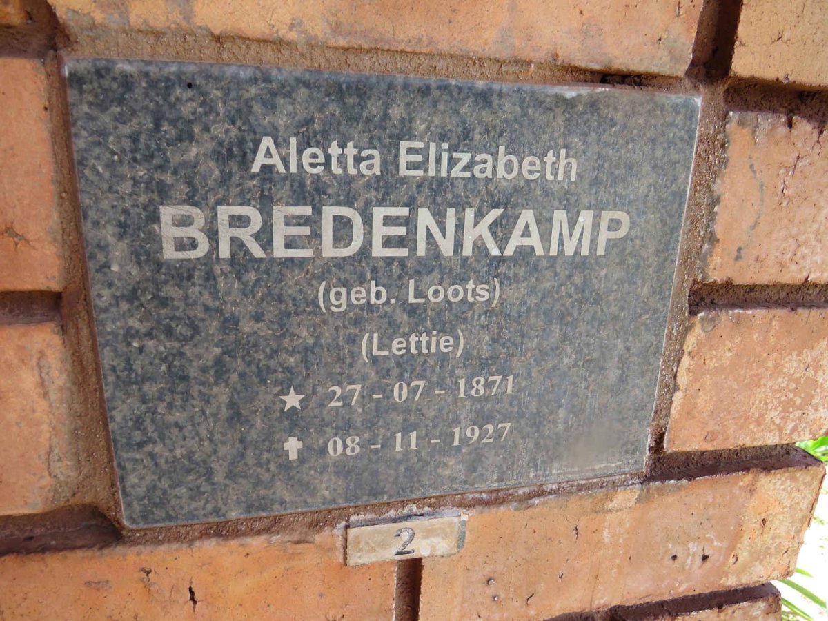 BREDENKAMP Aletta Elizabeth nee LOOTS 1871-1927