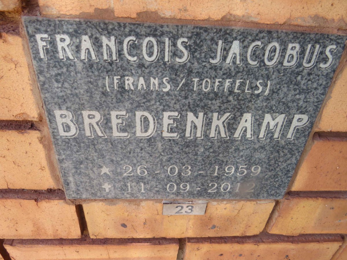 BREDENKAMP Francois Jacobus 1959-2012