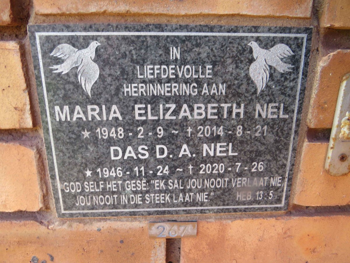 NEL D.A. 1946-2020 & Maria Elizabeth 1948-2014