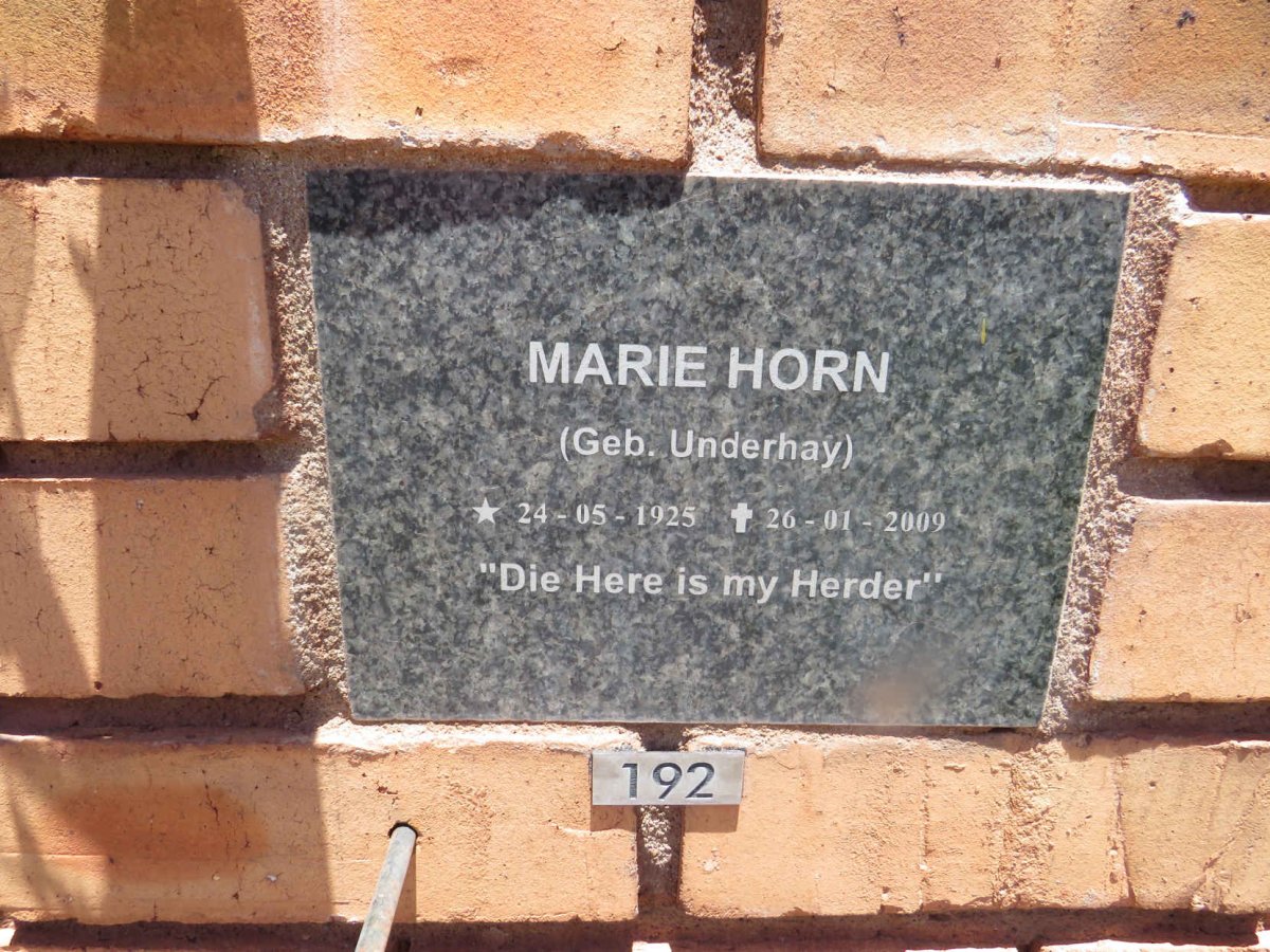 HORN Marie nee UNDERHAY 1925-2009